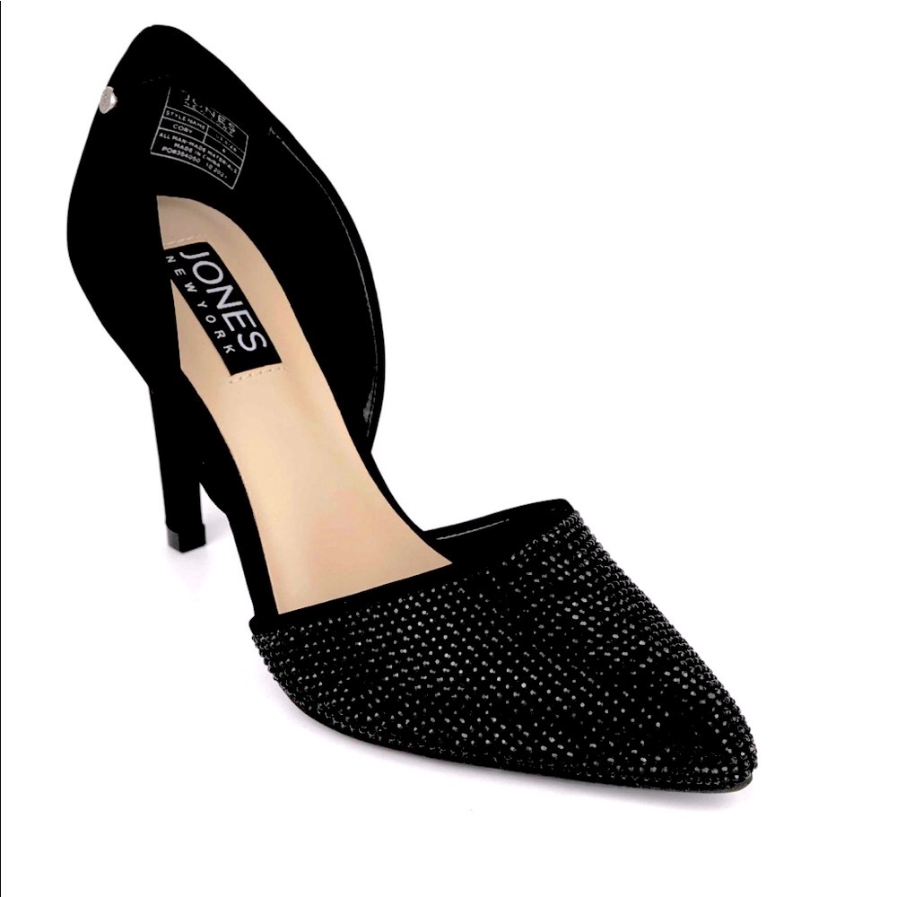 NBW Jones New York Size 7.5 Black Heels- Dress Pumps Rhinestone